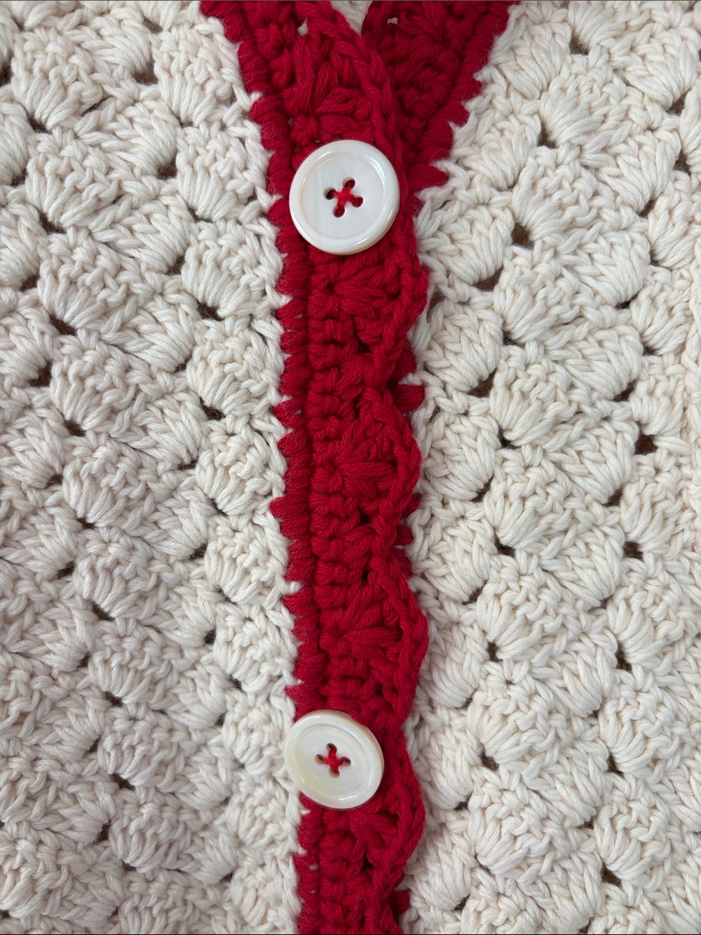 Alex Mill Molly Hand Crochet Knit Cardigan Cream  Red Large Cottagecore Coastal - Picture 4 of 10